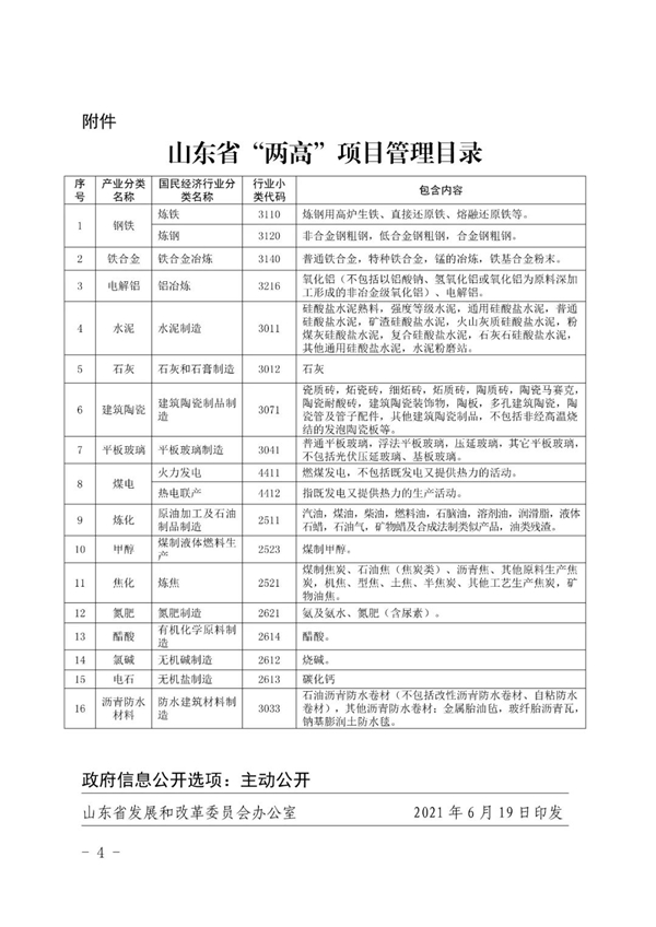 山東省人民政府辦公廳關(guān)于加強“兩高”項目管理的通知（附兩高項目管理目錄）